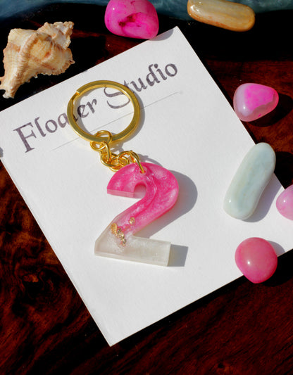 Number Keychan, Resin Numerical Keychain, Pink Number Keychain, Best for gift, 0 to 9 Number Available