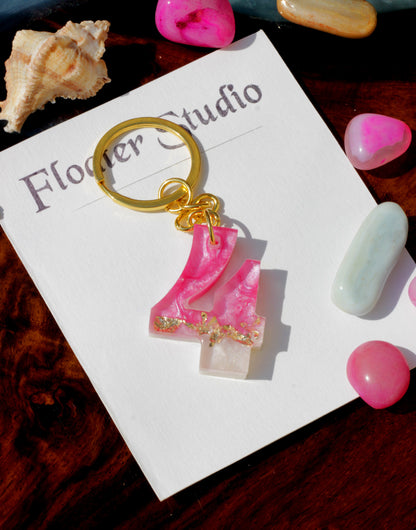 Number Keychan, Resin Numerical Keychain, Pink Number Keychain, Best for gift, 0 to 9 Number Available