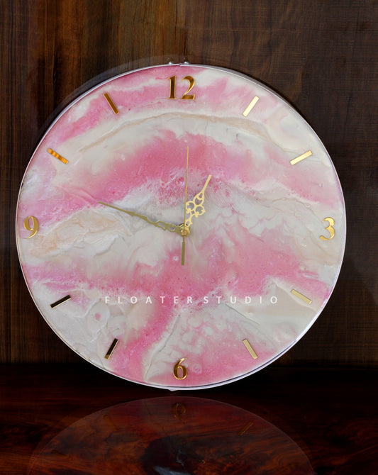 Pink and White Resin Clock, Resin Clock for Wall Décor, Size Available 14 inch, 16inch and 18 inch