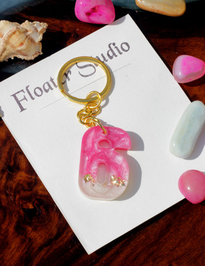 Number Keychan, Resin Numerical Keychain, Pink Number Keychain, Best for gift, 0 to 9 Number Available