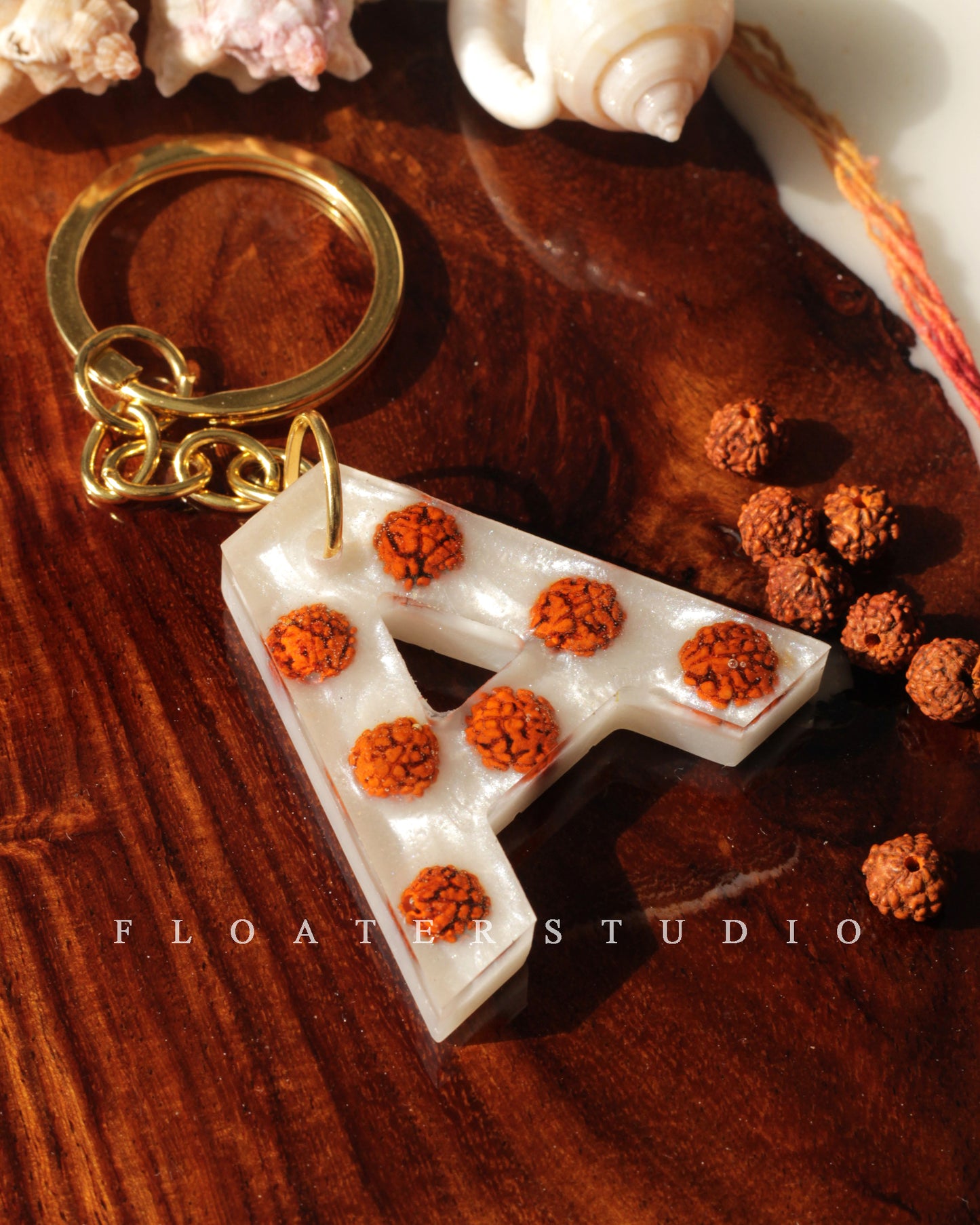 Rudraksha Letter Keychain, Resin Alphabetical Kaychain, Shiva Keychain, Resin Rudraksha Keychain, Best Idea for Gift, A to Z Letter Keychain