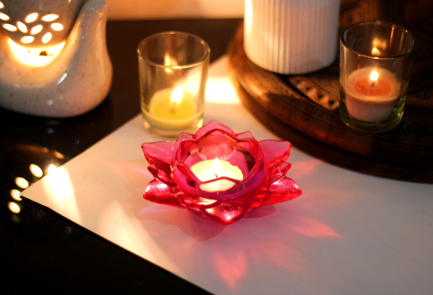 Lotus Flower Tealight Candle Holder, Beautiful Pink, Yellow and Transparent Lotus Color Available, Best for Festivals or Gift Idea (1, Yellow)