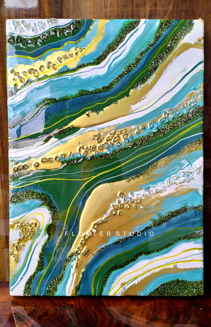 Resin wall Art, Resin Geode Painting for Home Décor, Green, Golden or White Color Panel (Customization Available)