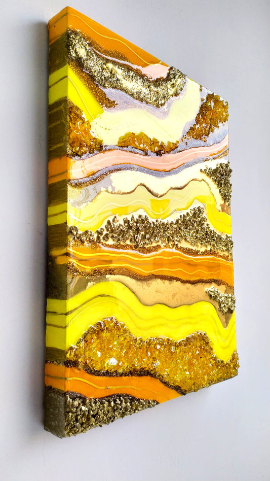 Resin Geode Wall Art for Home, Office Décor, Yellow, Golden and Orange Color Panel (Customization Available)