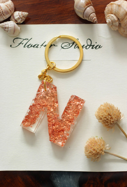 Resin Letter keychain, Resin Alphabet keychain, Resin golden, silver, or Copper Leaf Keychain, resin keychain, best gift ideas