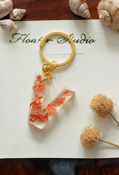 Resin Letter keychain, Resin Alphabet keychain, Resin golden, silver, or Copper Leaf Keychain, resin keychain, best gift ideas