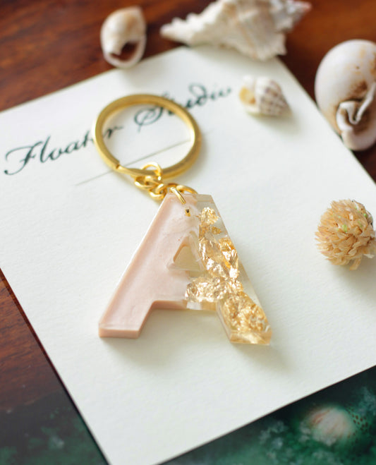 Resin Letter Key Chain, Resin Alphabet keychain, Baby Pink and Golden Color keychain, Resin keychain, Gold Keychain best gift ideas