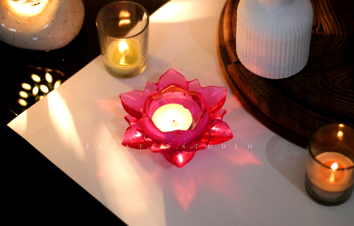 Lotus Flower Tealight Candle Holder, Beautiful Pink, Yellow and Transparent Lotus Color Available, Best for Festivals or Gift Idea (1, Yellow)