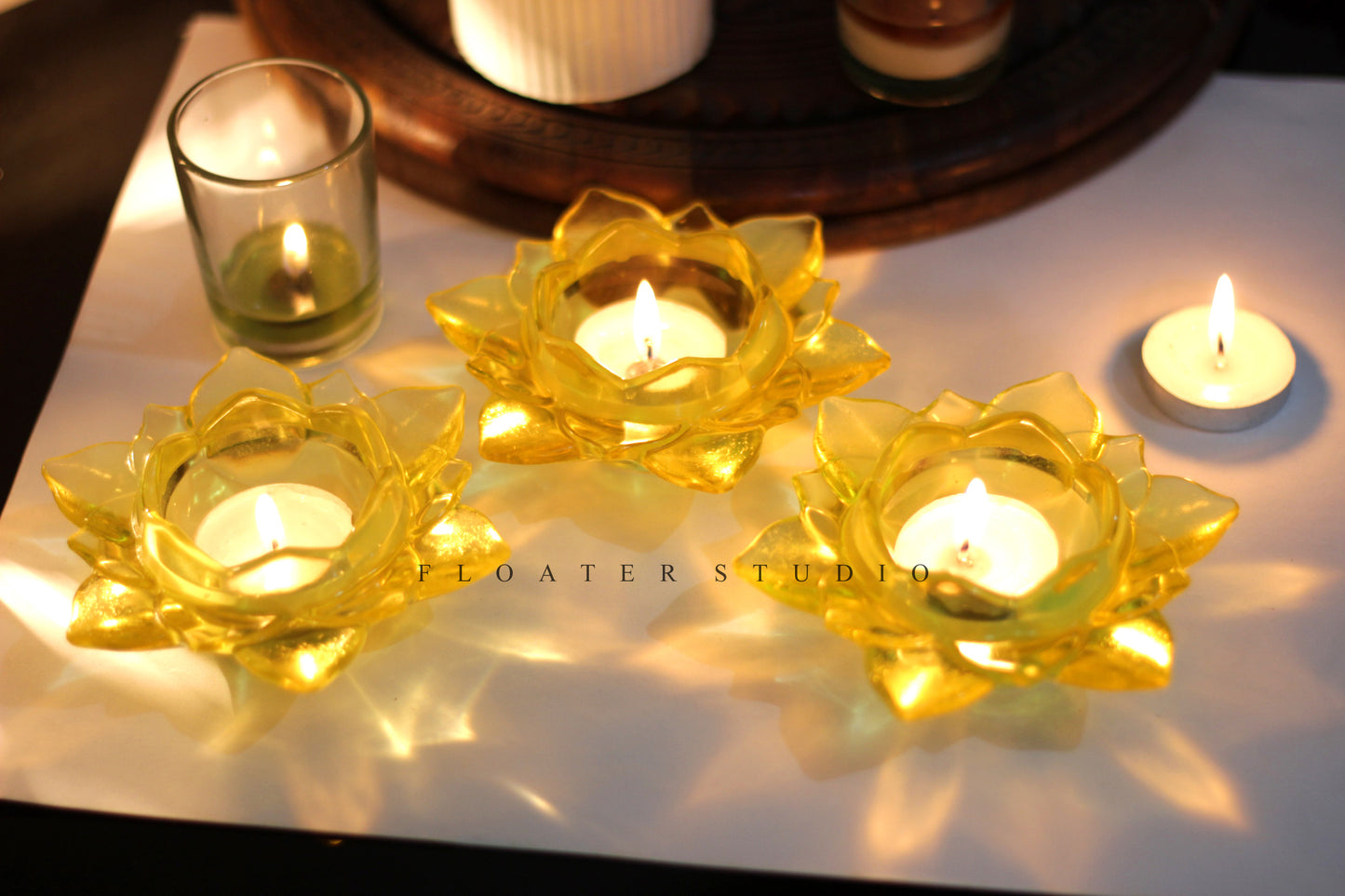 Lotus Flower Tealight Candle Holder, Beautiful Pink, Yellow and Transparent Lotus Color Available, Best for Festivals or Gift Idea (1, Yellow)