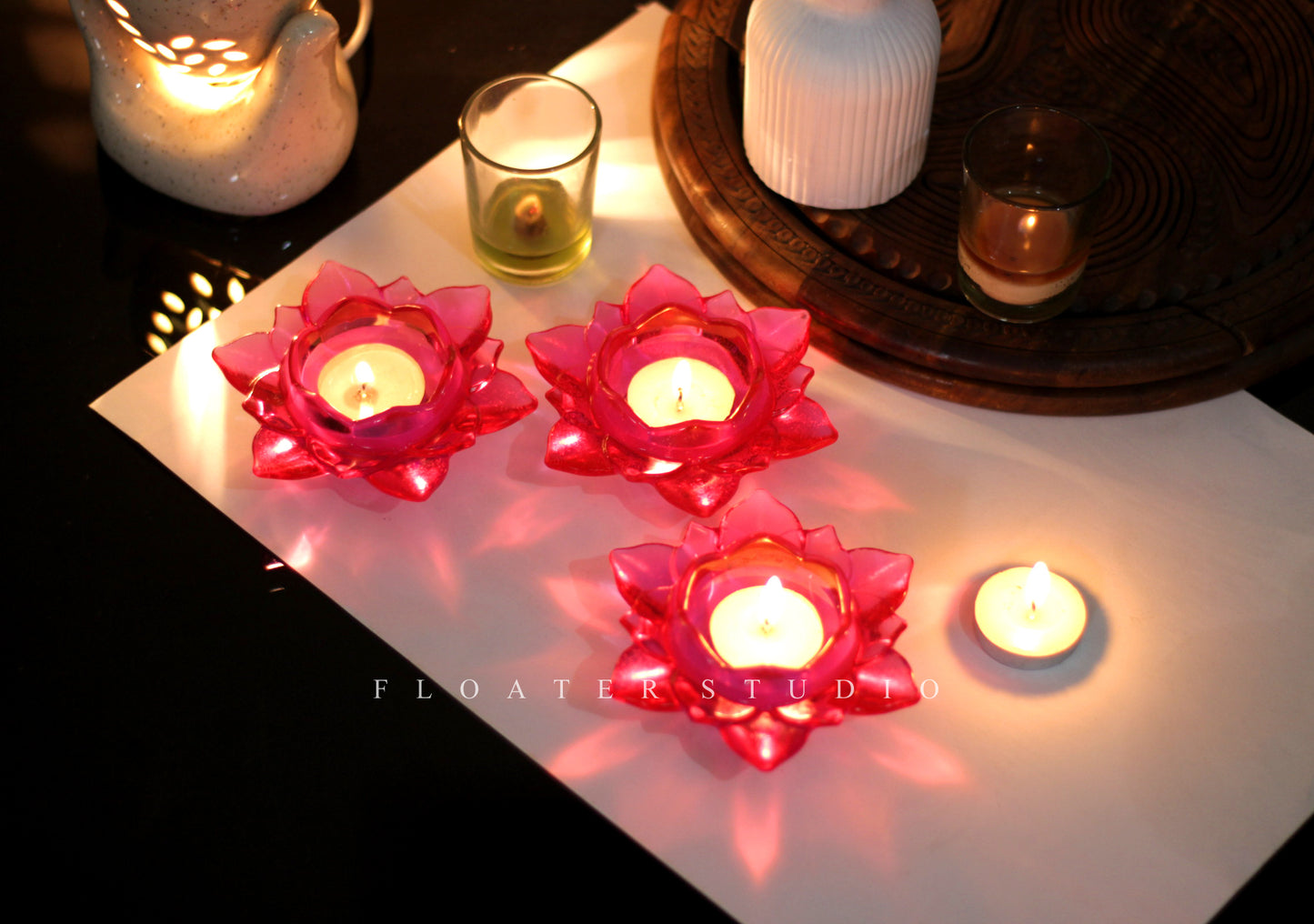 Lotus Flower Tealight Candle Holder, Beautiful Pink, Yellow and Transparent Lotus Color Available, Best for Festivals or Gift Idea (1, Yellow)