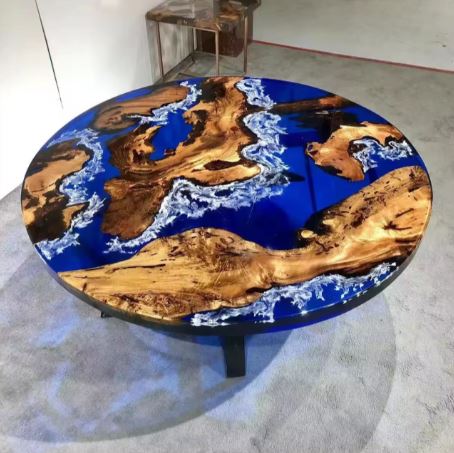 Epoxy Resin Coffee Table, Blue Color Coffee Table